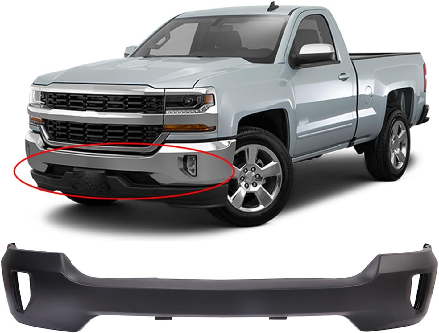 Chrome Steel Front Bumper Face Bar Compatible with 2016 2017 2018 Chevy Silverado 1500 Without Fog/Sensor Blcak 84029793GM1002869
