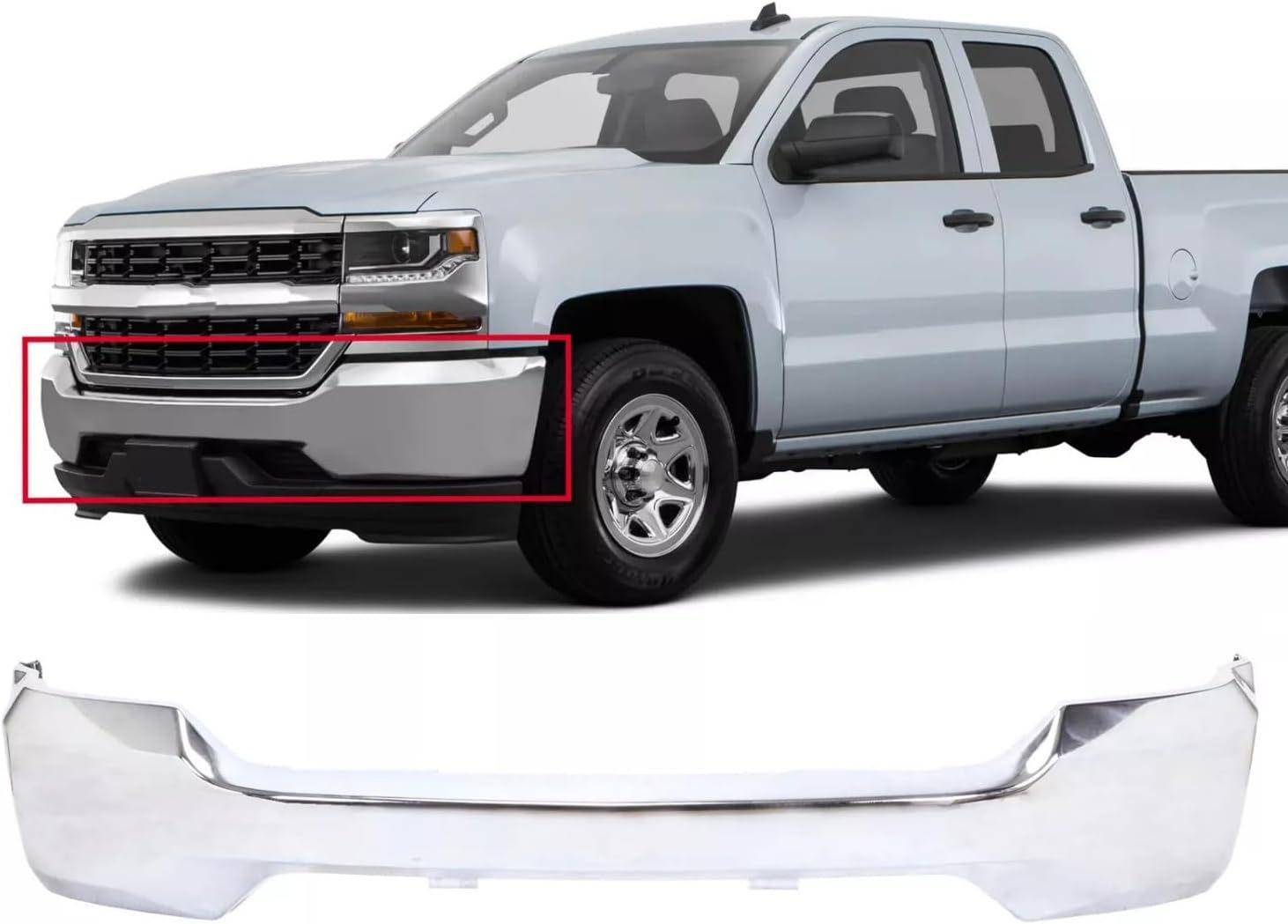 Chrome Steel Front Bumper Face Bar Compatible with 2016 2017 2018 Chevy Silverado 1500 Without Fog/Sensor Silver 84029799GM1002860
