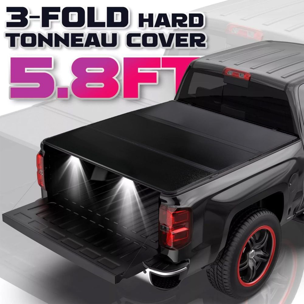 3-Fold Hard Bed Tonneau Cover 5.8FT for 2007-2024 Chevy Silverado GMC Sierra 1500