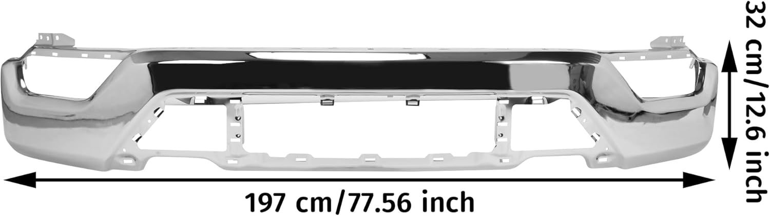 Front Bumper Face Bar Compatible with Ford F150 F-150 2021 2022 2023 W/o Sensor Holes, Chrome Steel Front Bumper Replacement for ML34-17757-FML3Z17757G