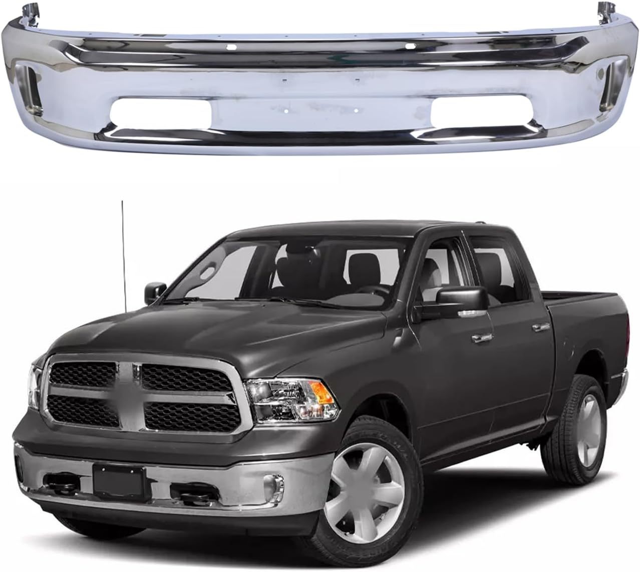 Chrome Steel Front Bumper Face Bar Fits For Dodge Ram 1500 2013-2018 Ram 1500 Classic 2019-2024 W/Fog Light Holes，68160853AB