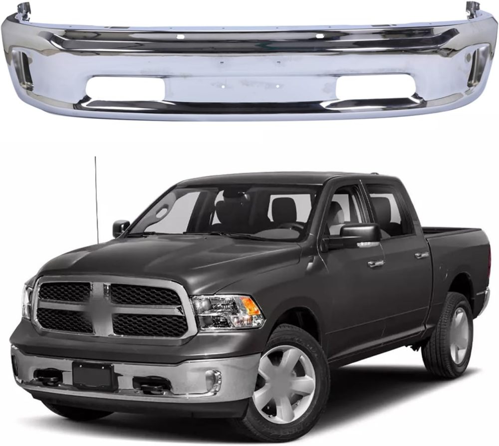 Chrome Steel Front Bumper Face Bar Fits For Dodge Ram 1500 2013-2018 Ram 1500 Classic 2019-2024 W/Fog Light Holes，68160853AB