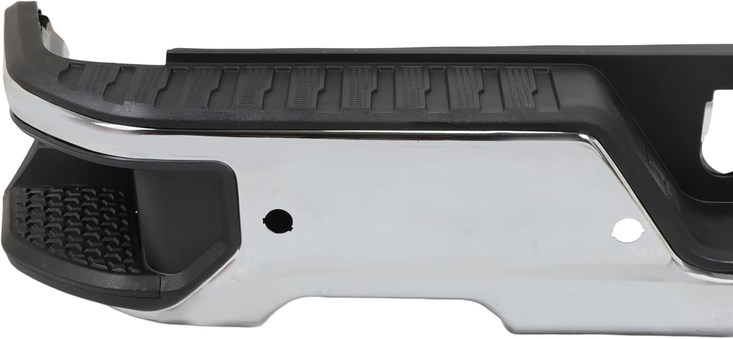 Fits For 2019-2023 Chevy Silverado GMC Sierra 1500 Classic Chrome Steel Rear Bottom Bumper Face Bar w/Sensor + w/Exhaust Hole