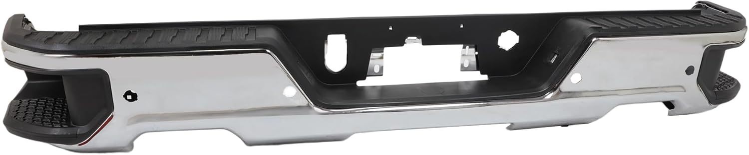 Fits For 2019-2023 Chevy Silverado GMC Sierra 1500 Classic Chrome Steel Rear Bottom Bumper Face Bar w/Sensor + w/Exhaust Hole