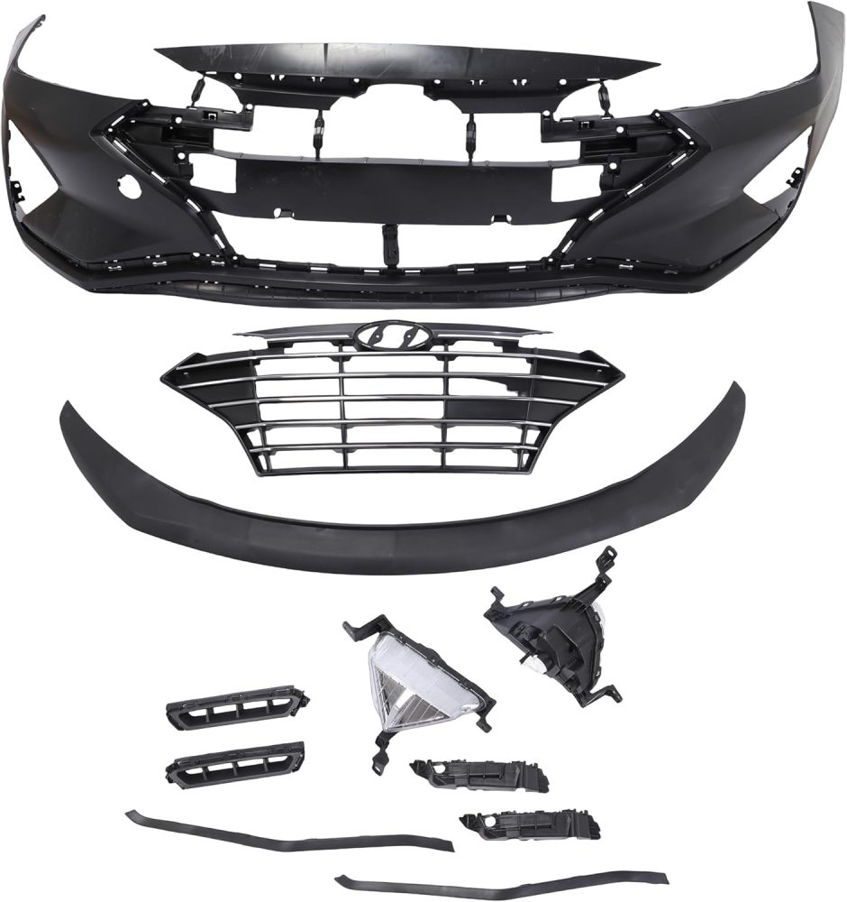 Front Bumper Cover Set W/Lamps & Grill Assembly Black For 2019 2020 Hyundai Elantra