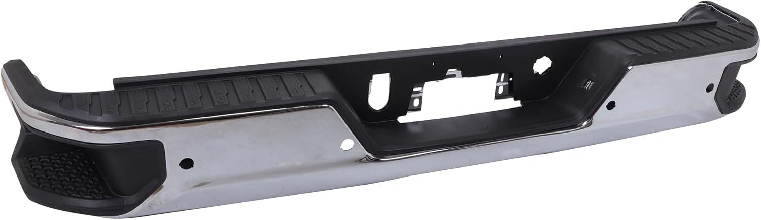 Front Bumper Face Bar Compatible For 2019-2023 Chevy Silverado GMC Sierra 1500 Classic w/Exhaust Hole & without/Park Assist Sensor Holes Chrome Steel