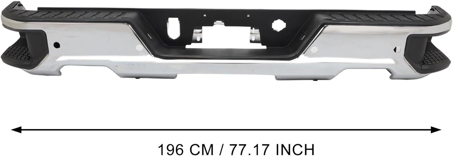 Fits For 2019-2023 Chevy Silverado GMC Sierra 1500 Classic Chrome Steel Rear Bottom Bumper Face Bar w/Sensor + w/Exhaust Hole