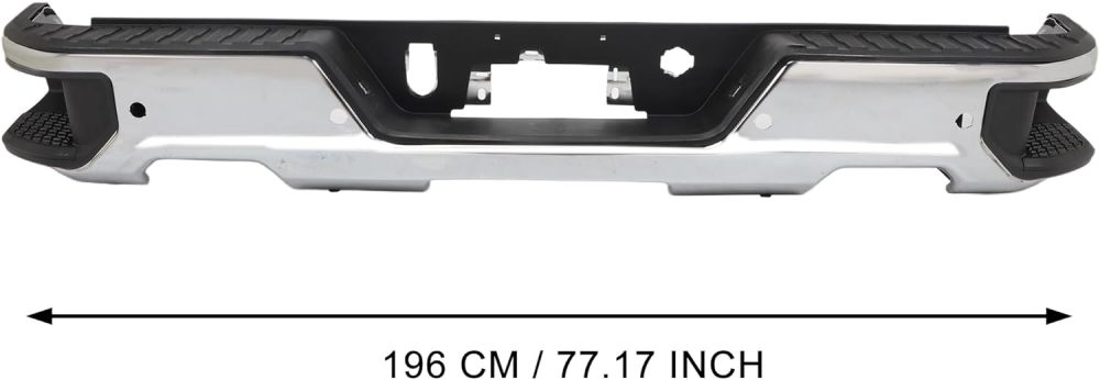 Fits For 2019-2023 Chevy Silverado GMC Sierra 1500 Classic Chrome Steel Rear Bottom Bumper Face Bar w/Sensor + w/Exhaust Hole