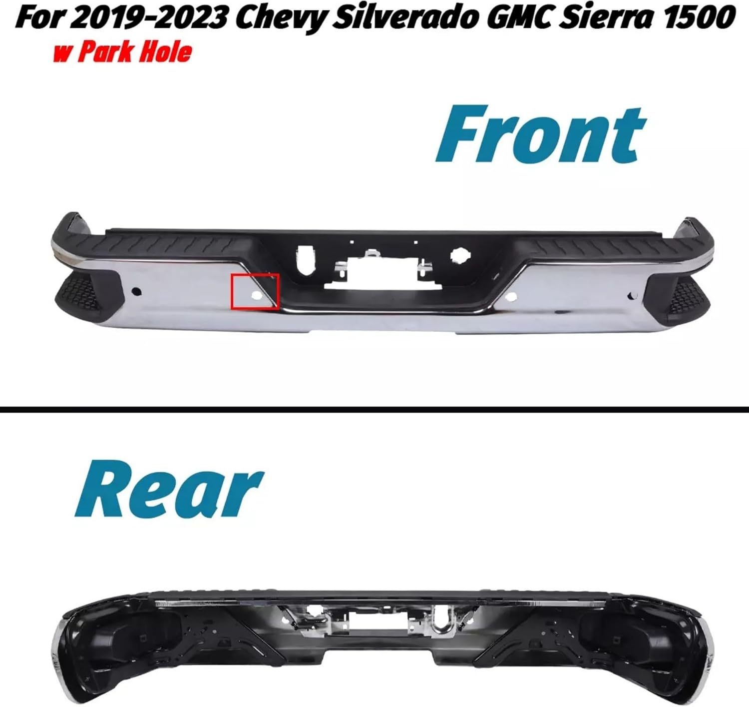 Front Bumper Face Bar Compatible For 2019-2023 Chevy Silverado GMC Sierra 1500 Classic w/Exhaust Hole & without/Park Assist Sensor Holes Chrome Steel