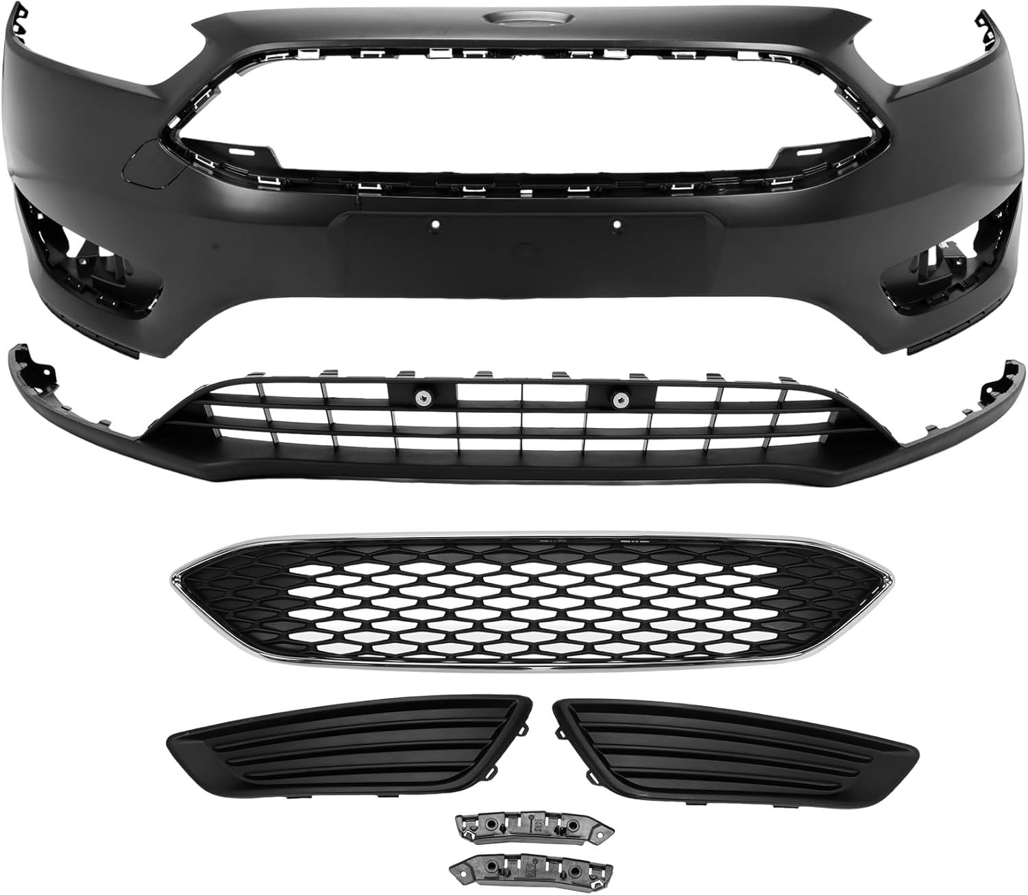 Fits For 2015 2016 2017 2018 Ford Focus Front Bumper Cover Complete Grill Upper Lower 7PCS/Set