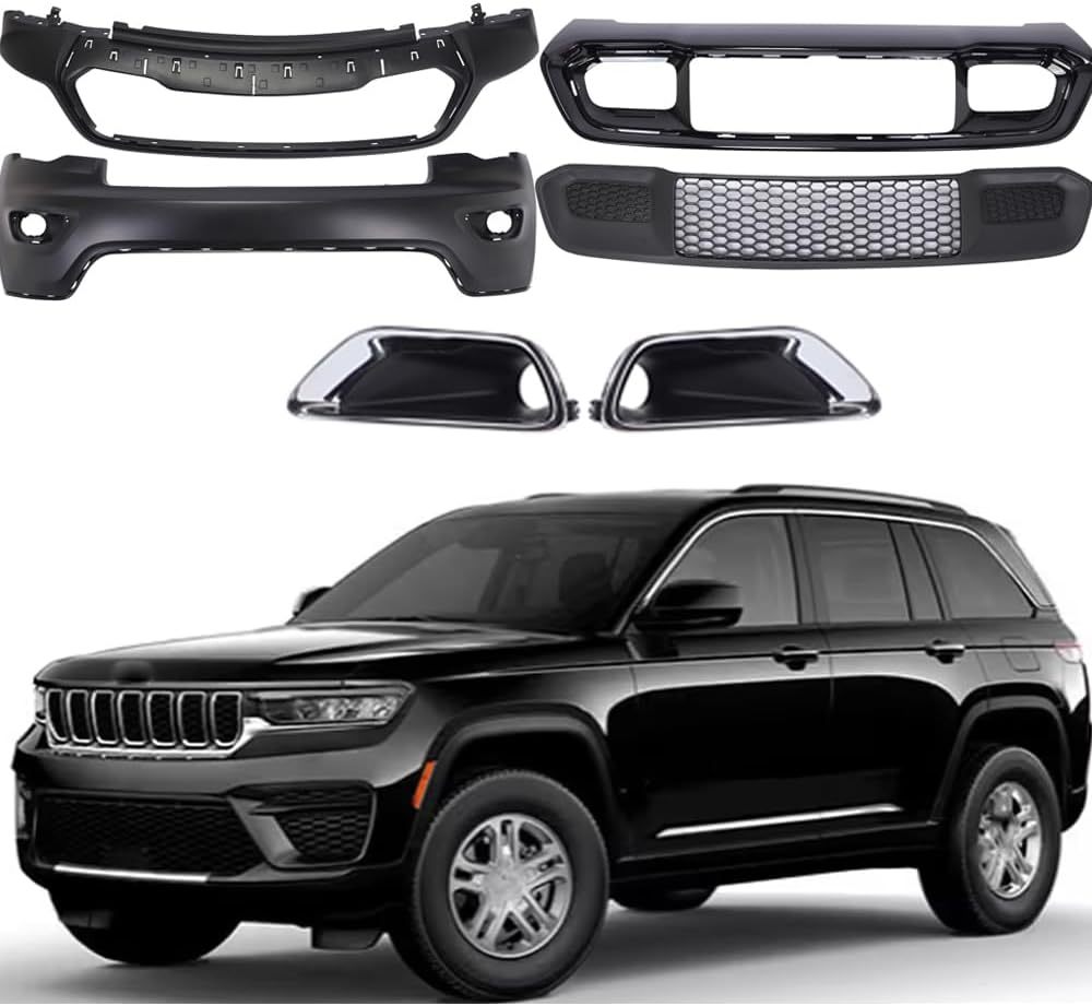 Compatible For 2017 2018 2019 2020 2021 2022 Jeep Grand Cherokee Front Bumper Cover Lower Grille Set