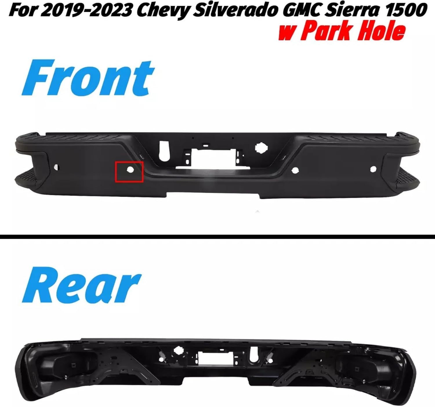 Rear Step Bumper Assembly For 2019-2023 Chevy Silverado GMC Sierra 1500 without/Dual Exhaust W/Park Sensor Holes Black Bumper Replacement