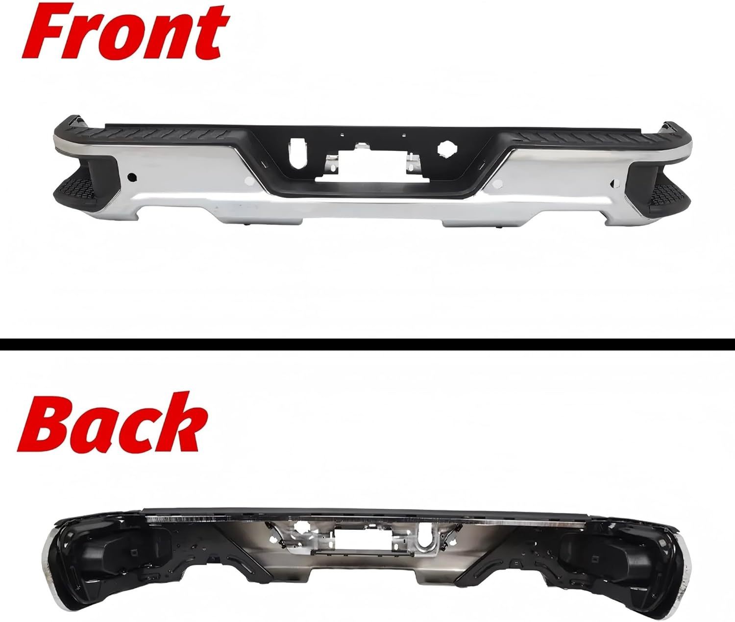 Fits For 2019-2023 Chevy Silverado GMC Sierra 1500 Classic Chrome Steel Rear Bottom Bumper Face Bar w/Sensor + w/Exhaust Hole