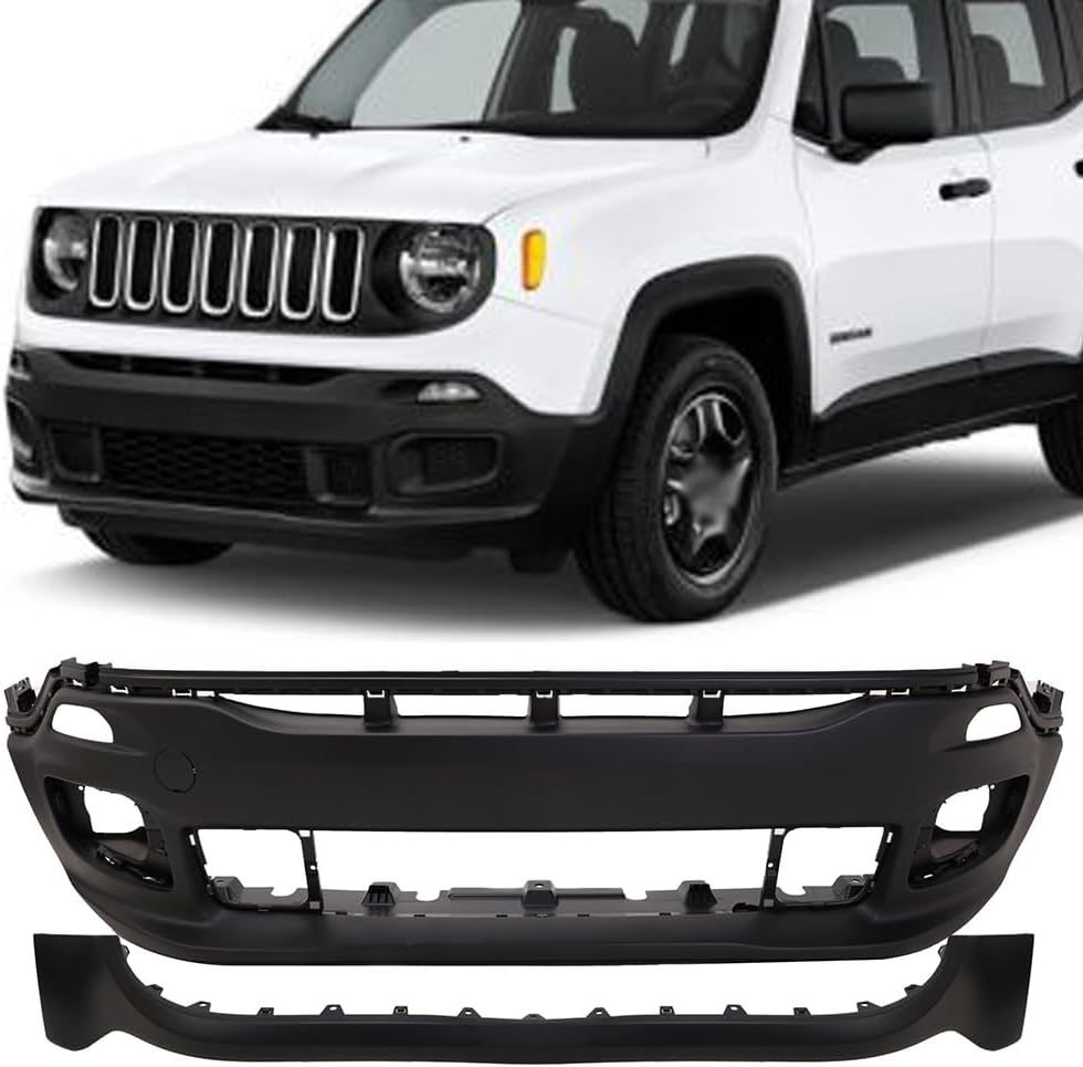 Front Upper and Lower Bumper Cover 2Pcs/Set Fits For 2015 2016 2017 2018 Jeep Renegade