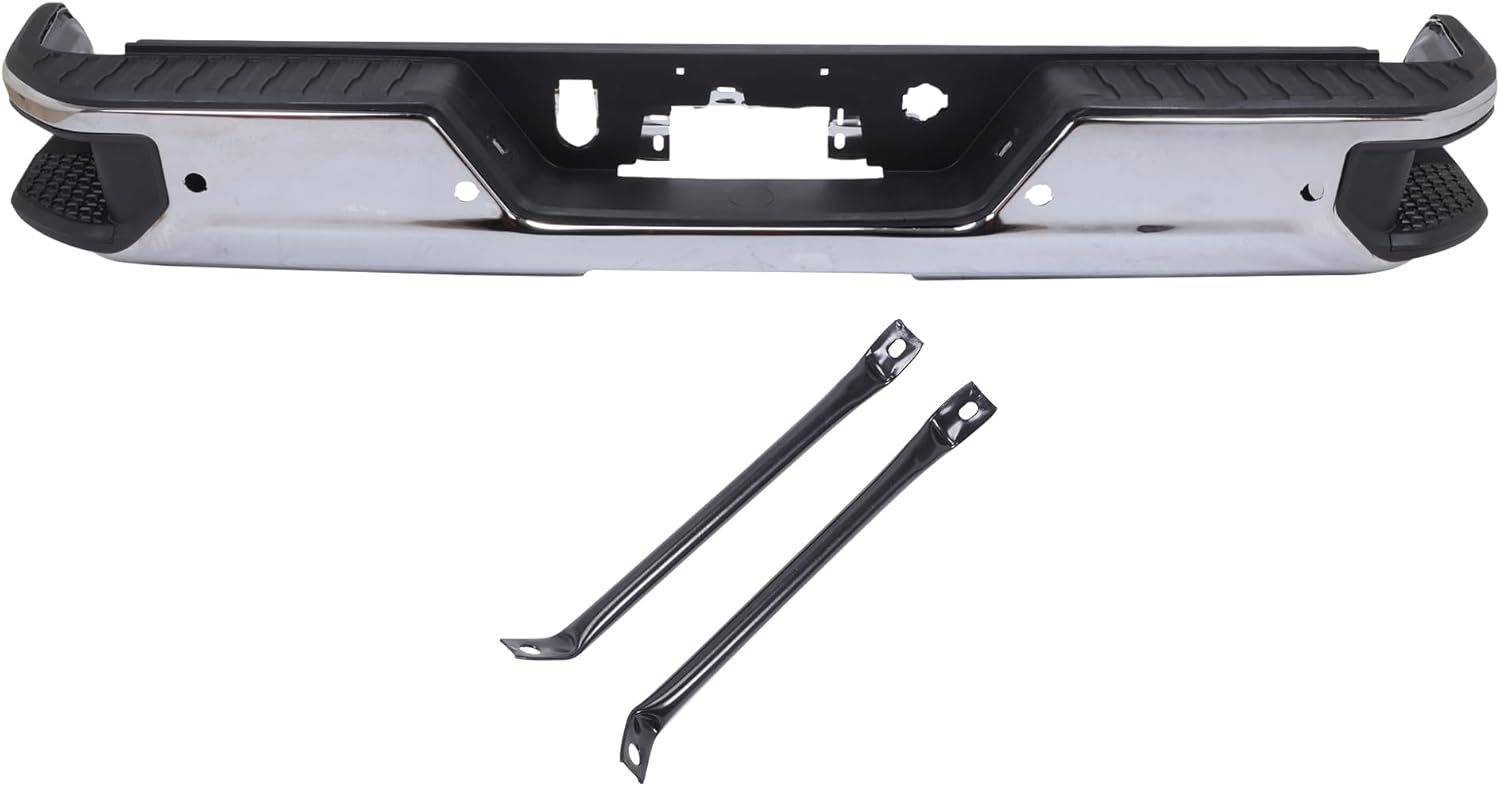 Front Bumper Face Bar Compatible For 2019-2023 Chevy Silverado GMC Sierra 1500 Classic w/Exhaust Hole & without/Park Assist Sensor Holes Chrome Steel