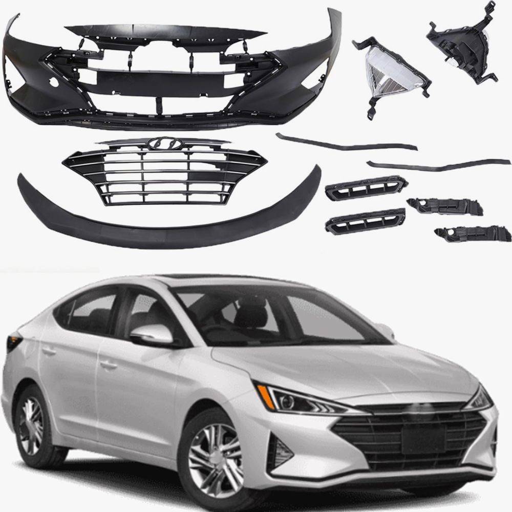 Front Bumper Cover Set W/Lamps & Grill Assembly Black For 2019 2020 Hyundai Elantra