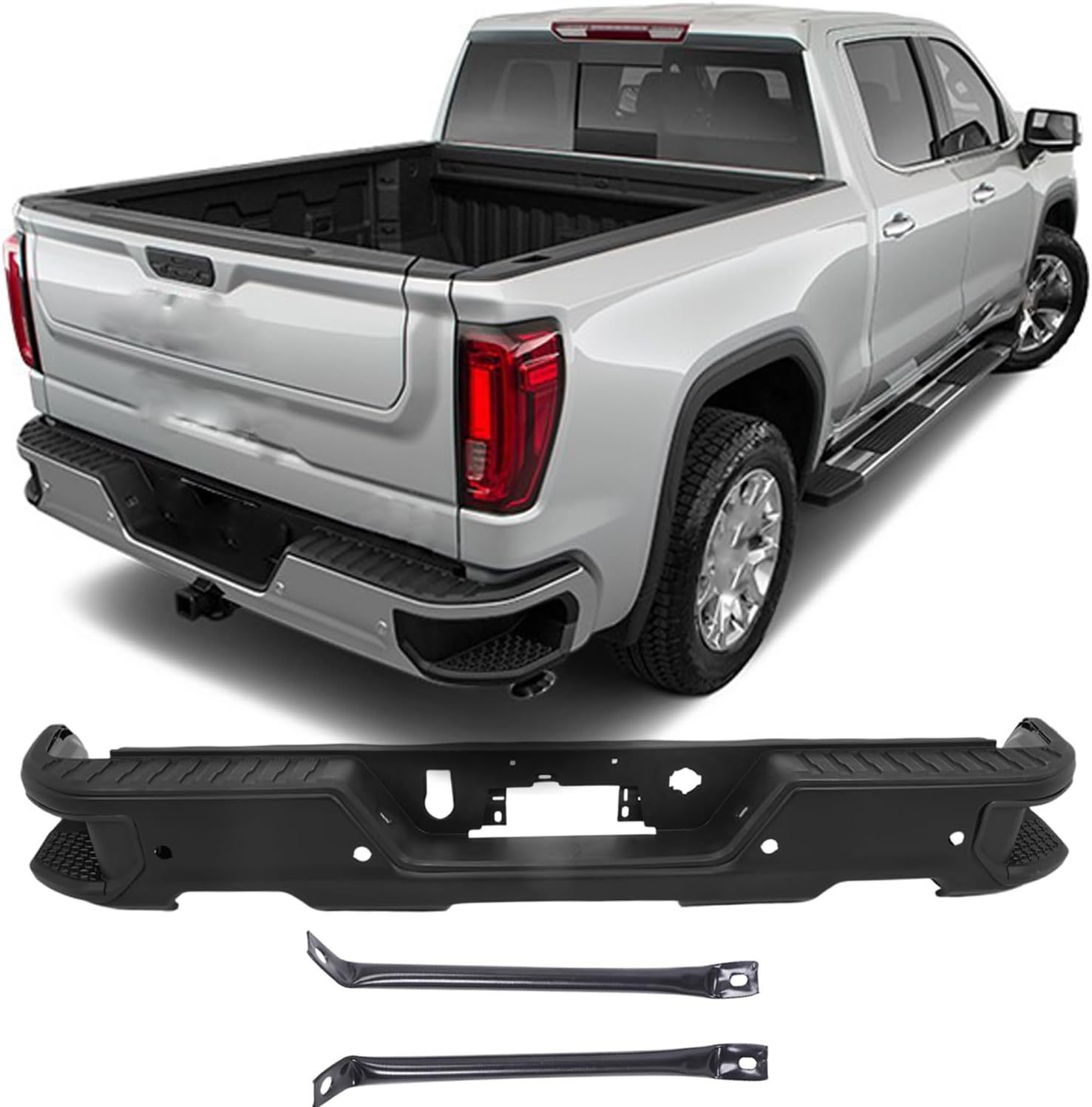 Rear Bumper Face Bar Compatible For 2019-2023 Chevy Silverado GMC Sierra 1500 Classic W/Exhaust W/Park Sensor Steel Bumper