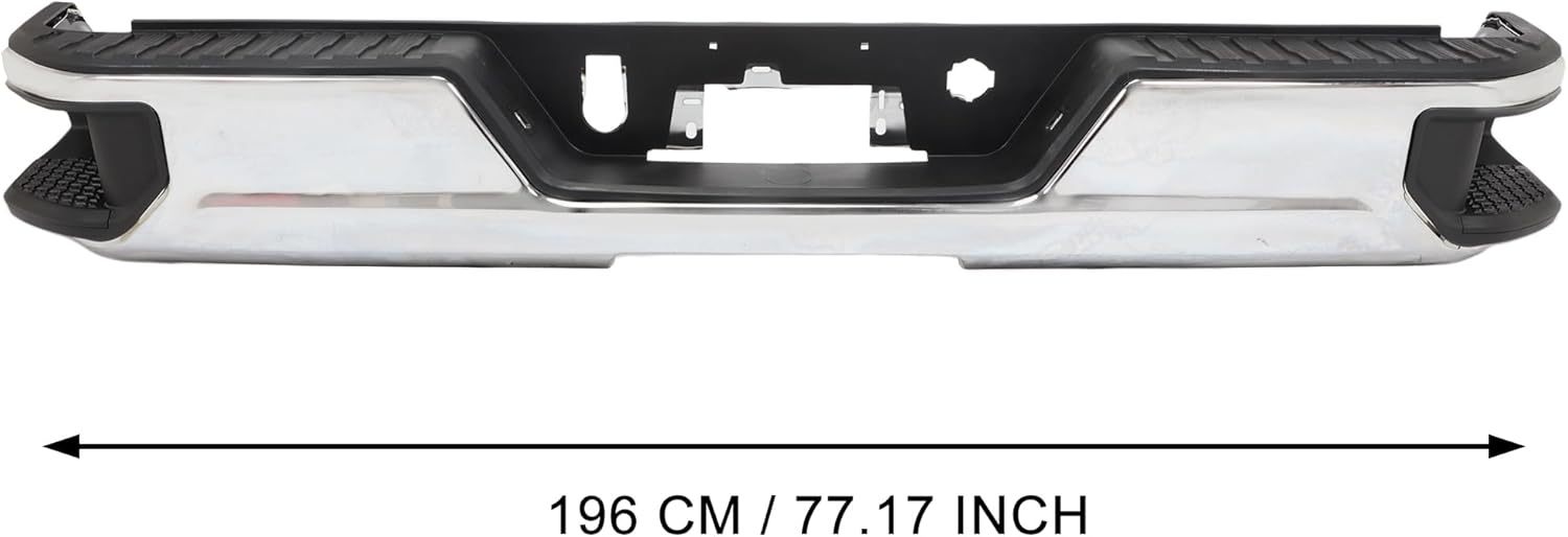 For 2019-2023 Chevy Silverado 1500 GMC Sierra 1500 Rear Step Bumper Assembly Chrome Steel Without/Exhaust Without/Sensors Replacement