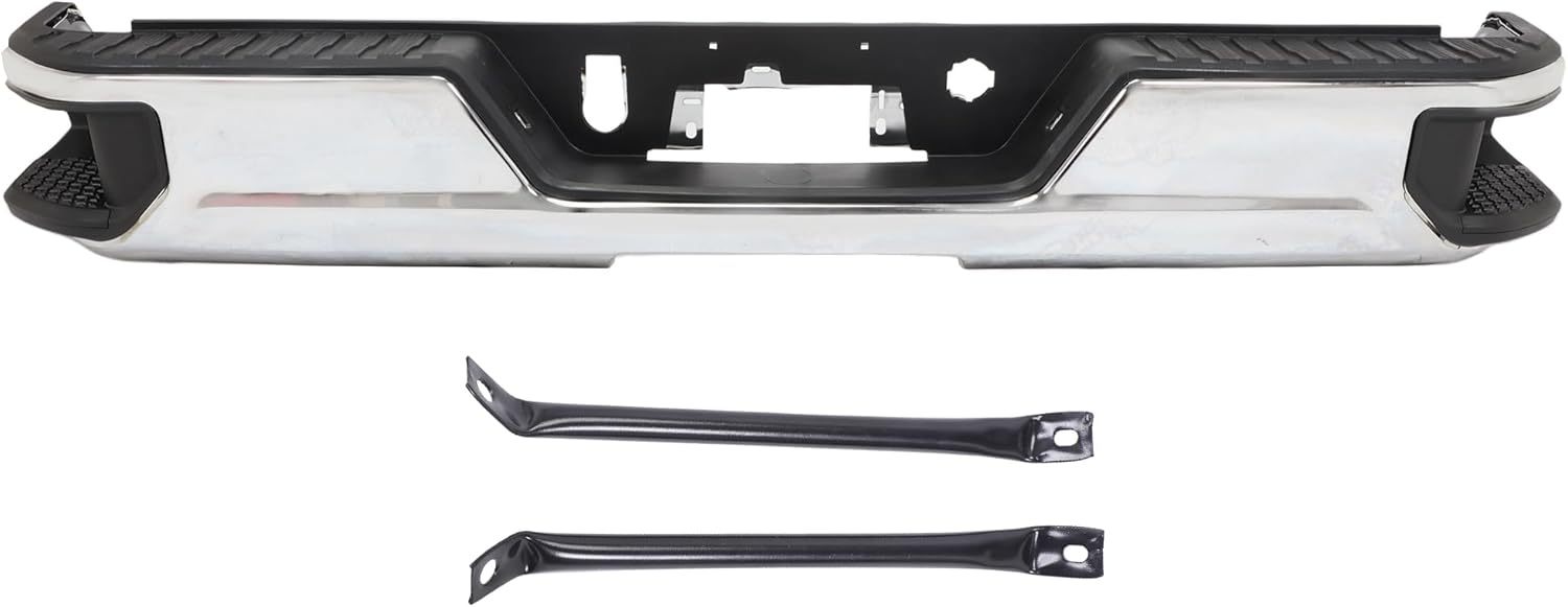 For 2019-2023 Chevy Silverado 1500 GMC Sierra 1500 Rear Step Bumper Assembly Chrome Steel Without/Exhaust Without/Sensors Replacement