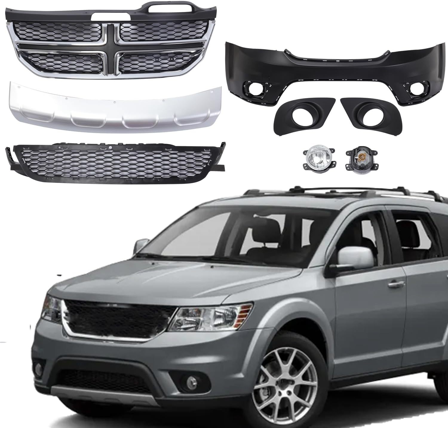 Fits For 2011-2019 Dodge Journey Front Bumper Cover Assembly W/Fog Lights Grill