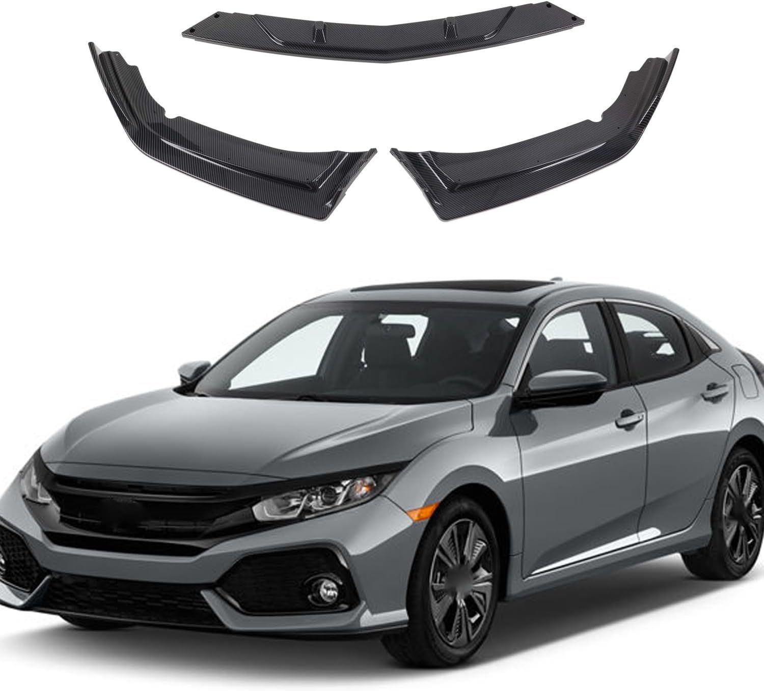 3Pcs Front Bumper Lip Compatible with 2016-2021 Honda Civic EX LX Air Dam Lower Chin Splitter Protection Body Kit (Glossy Black)