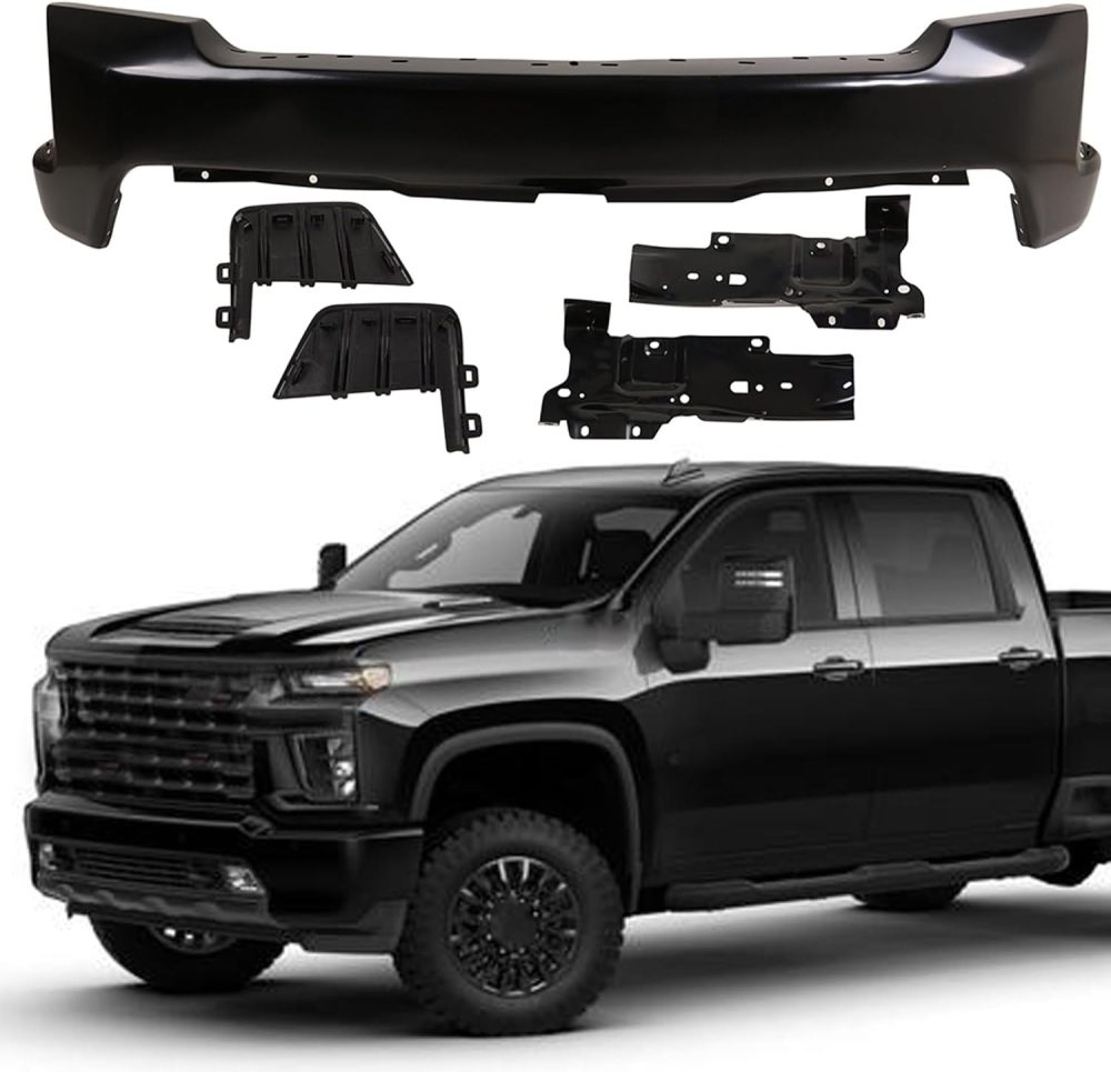 Compatible with 2019 2020 2021 Chevy Silverado 1500 Front Bumper Face Bar Black w/o Sensor Holes OEM 84588804