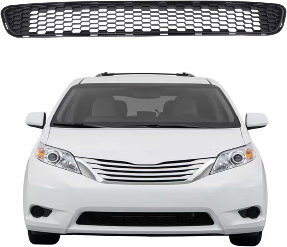 Front Bumper Cover Upper Lower Grille Mesh Black Replacement For 2011-2017 Toyota Sienna TO1036120