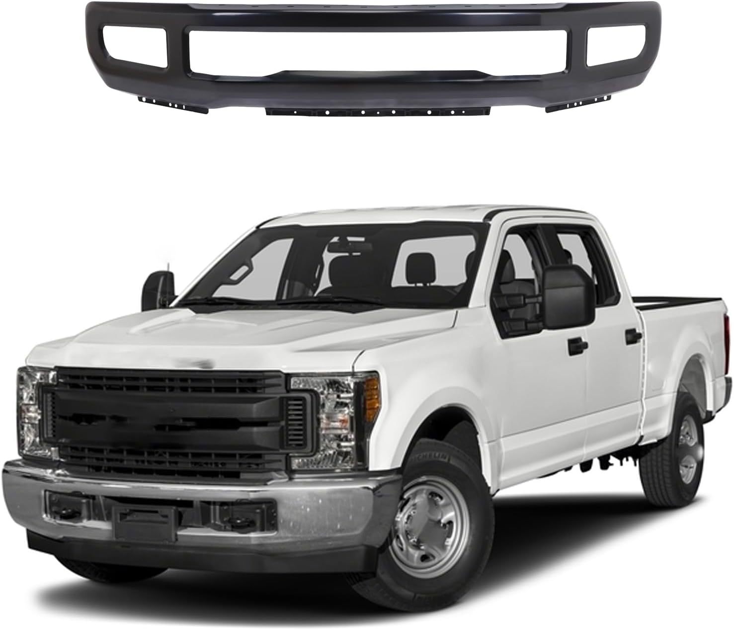 Front Bumper Face Bar W/Fog Light Holes Compatible For 2017 2018 2019 Ford F250 F350 Black Steel Bumper Replacement