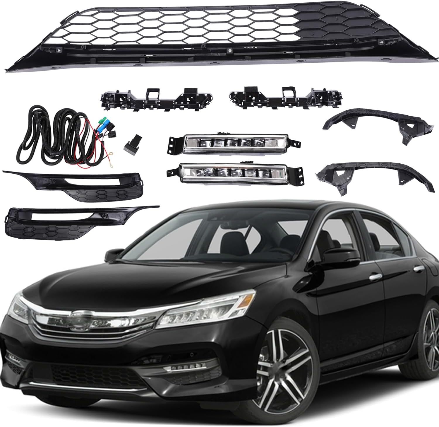 Front Bumper Fog Light Cover Grilles Replacement For Honda Accord 2016-2017 Fog Light Bumper Headlight Bracket