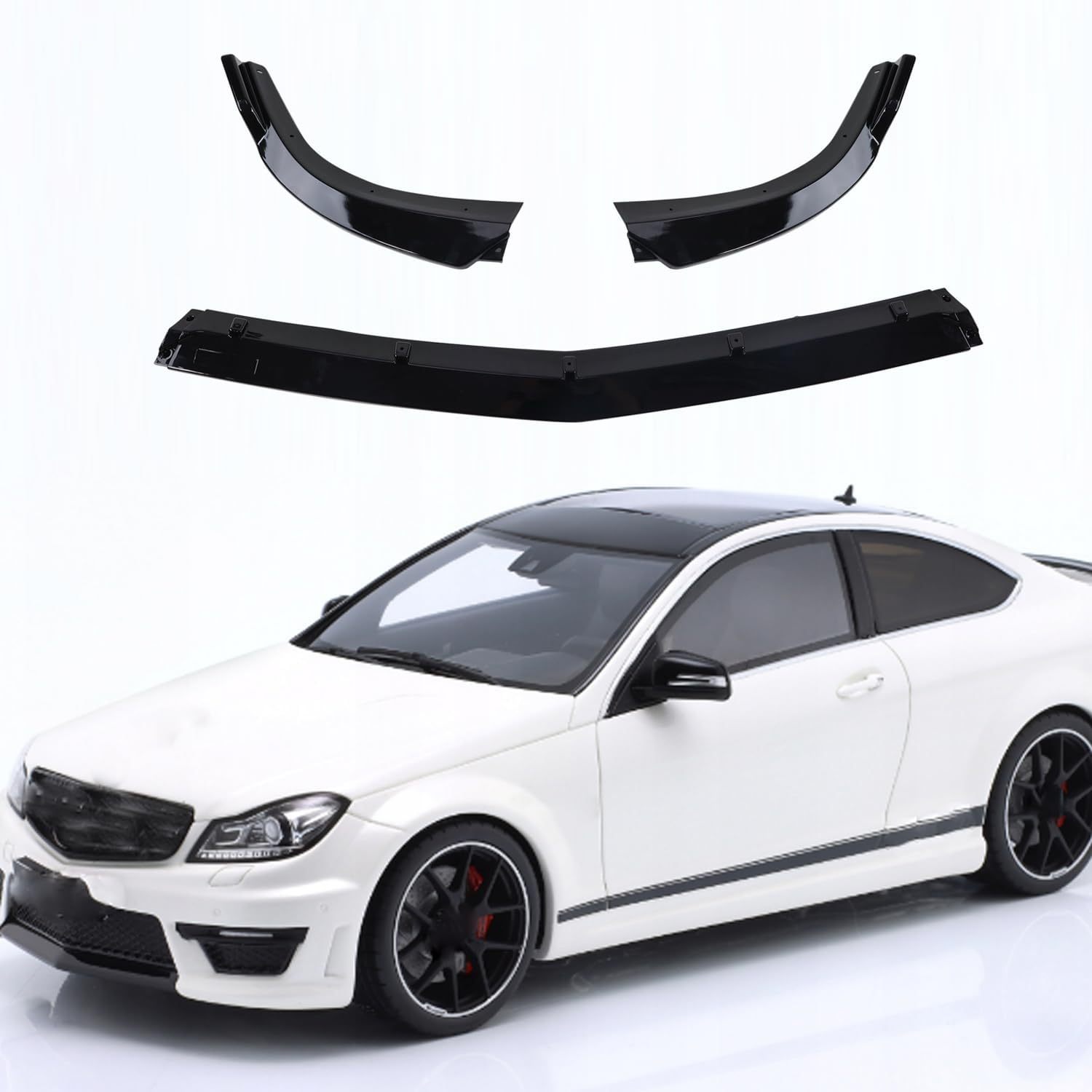 3PCS Front Bumper Lip Glossy Black Compatible with 2012-2014 Mercedes Benz W204 C180 C200 C220 C250 C300 Sport Splitter Protection Body Kit