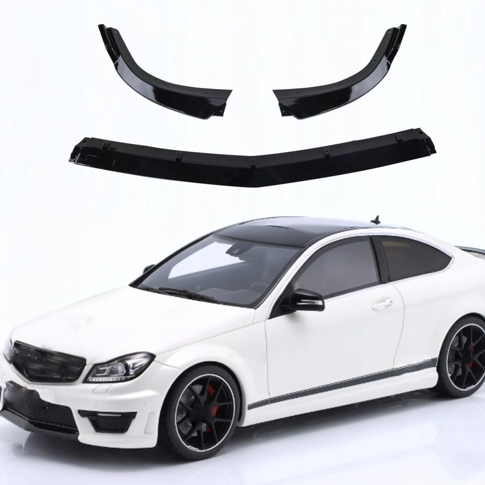 3PCS Front Bumper Lip Glossy Black Compatible with 2012-2014 Mercedes Benz W204 C180 C200 C220 C250 C300 Sport Splitter Protection Body Kit