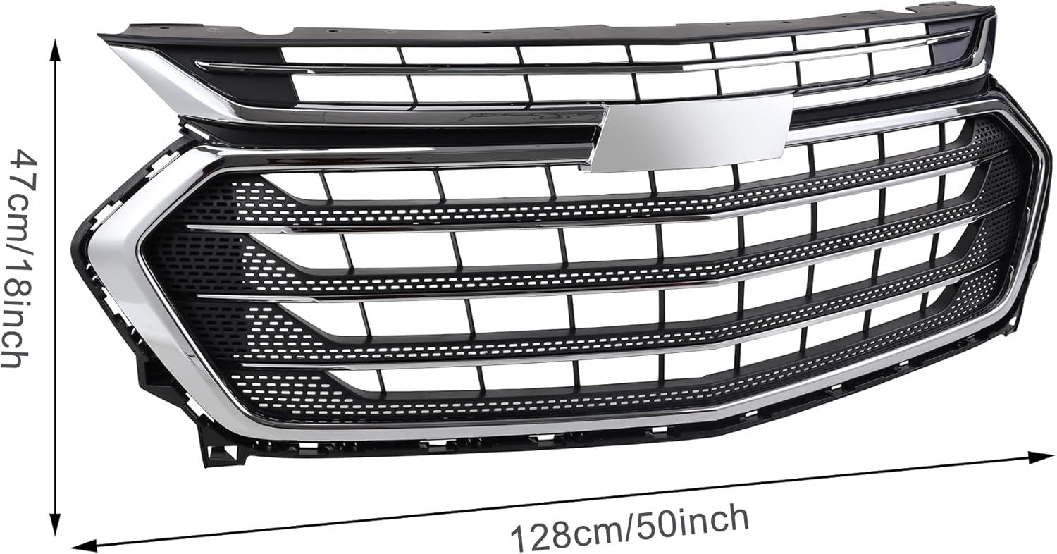 Front Bumper Upper Grille W/Chrome Black For Chevy Traverse 2018 2019 2020 2021 Replacement 84297944