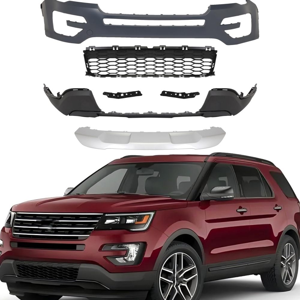 Front Bumper Cover Upper Lower Grille Complete Assembly Black Fit For 2016 2017 Ford Explorer OE 84612436