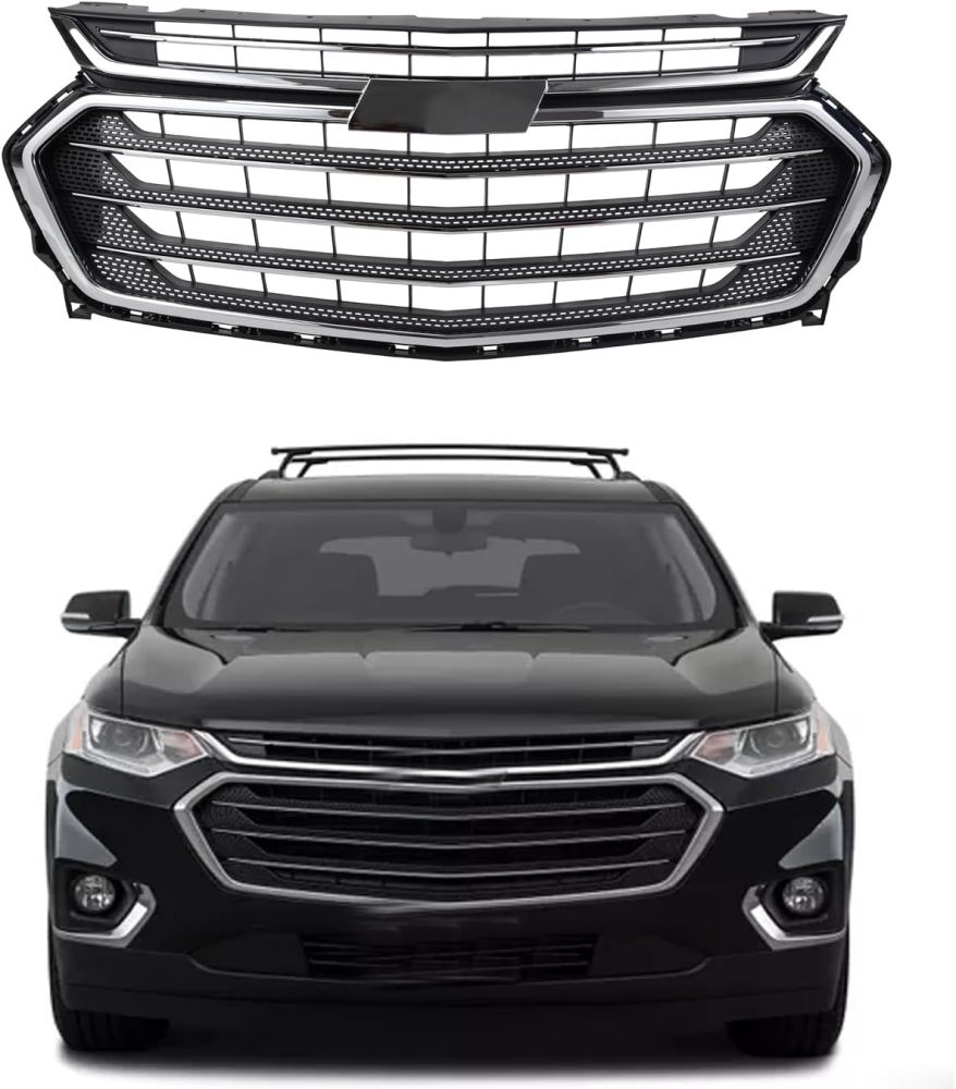 Front Bumper Upper Grille W/Chrome Black For Chevy Traverse 2018 2019 2020 2021 Replacement 84297944
