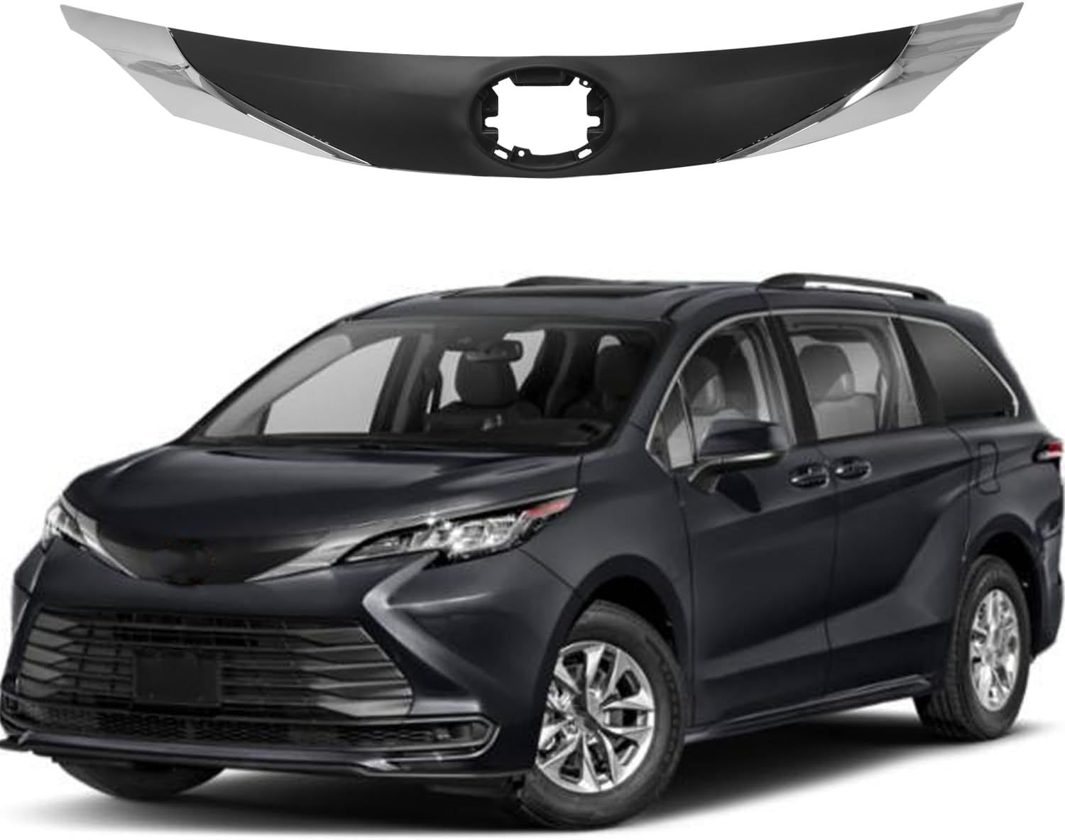 Front Bumper Upper Grille Chrome Black Trim Compatible with 2021 2022 Toyota Sienna 5311408070