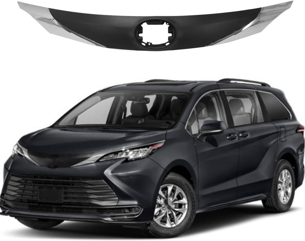 Front Bumper Upper Grille Chrome Black Trim Compatible with 2021 2022 Toyota Sienna 5311408070