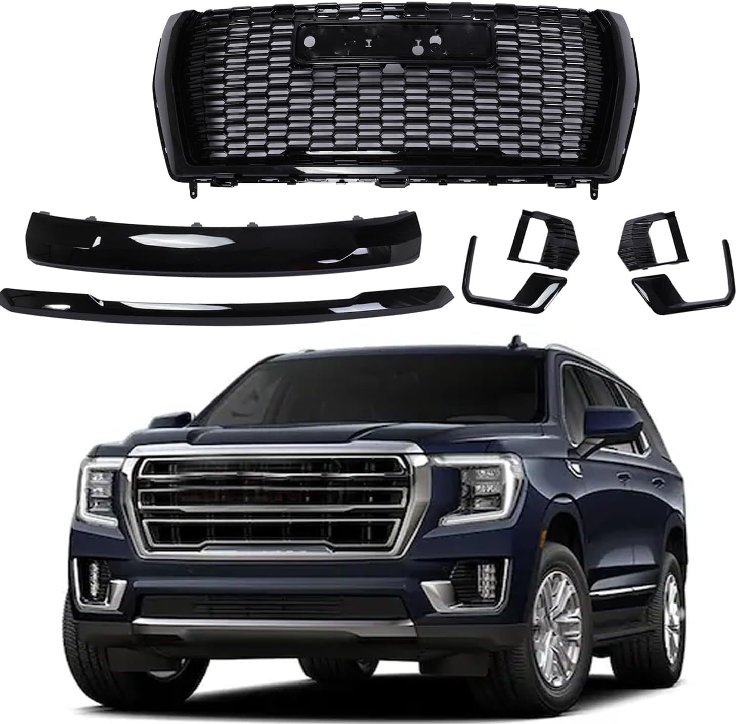 Front Grille Hood Trim Molding Set Fit For 2021 2022 2023 GMC Yukon/XL Gloss BlacK Denali OE 84835783