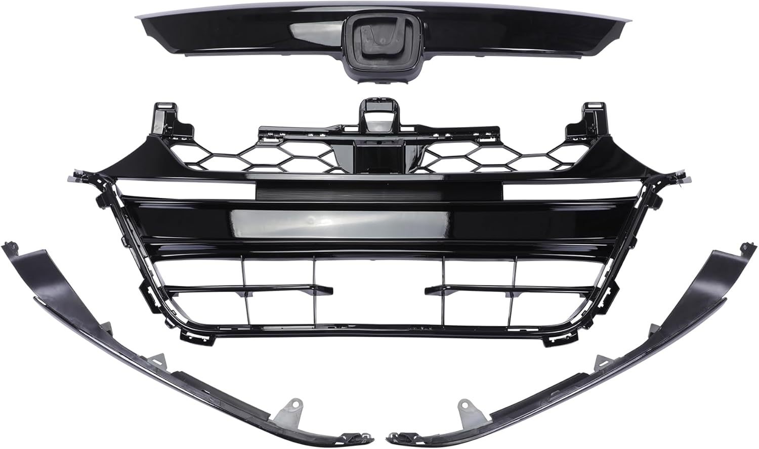Front Bumper Grilles+Upper+Lower Grille Assembly Kit For 2018 2019 2020 Honda Accord