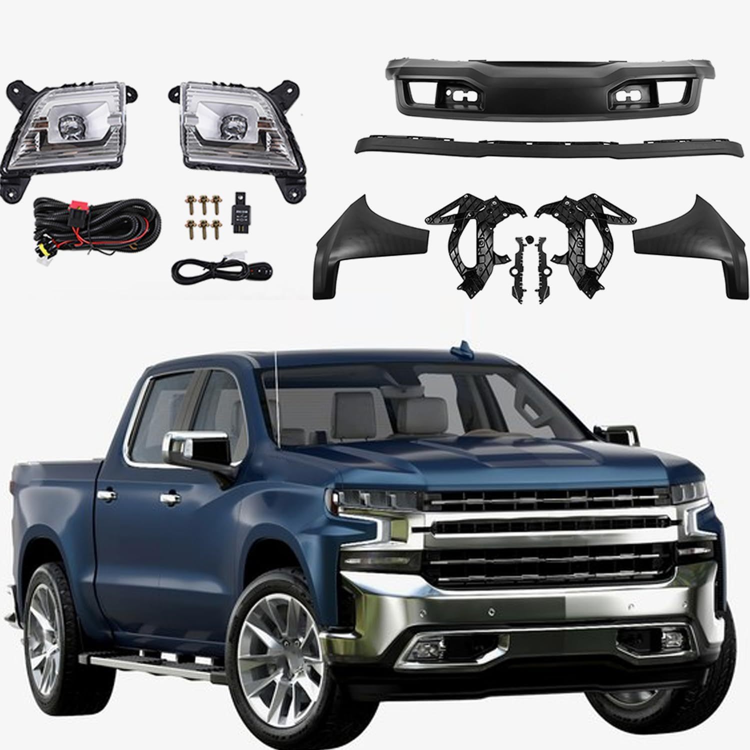 Front Bumper Retainer Fog Lights Assembly Kit For 2019 2020 2021 Chevy Silverado Chevrolet 1500