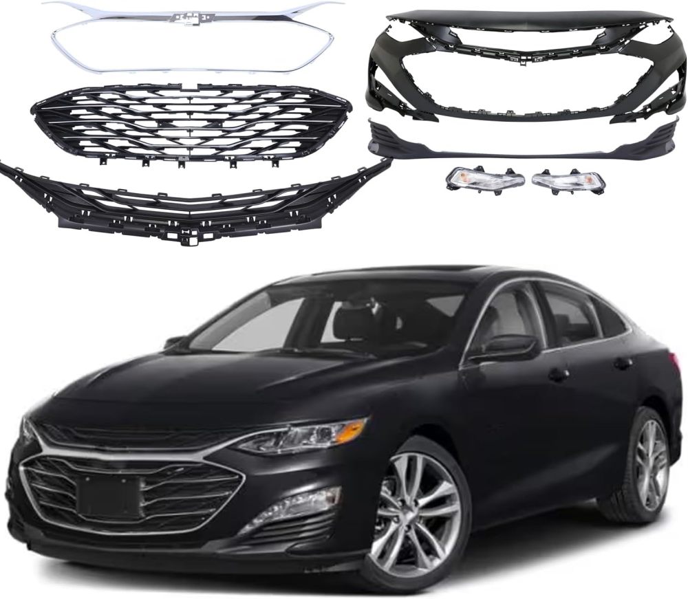 Front Bumper Assembly Replacement with Upper & Lower Grille Fog Lights For 2019 2020 2021 2022 2023 2024 Chevrolet Chevy Malibu