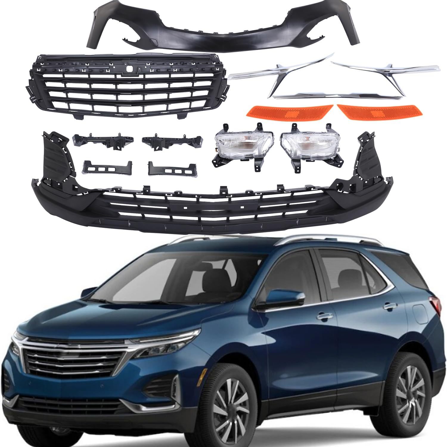 7PCS Front Bumper Complete Set W/o Sensor Hole Replacement For 2022-2023 Chevrolet Chevy Equinox LT