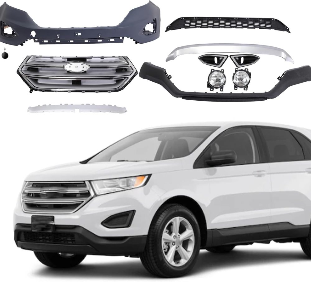 Front Bumper Cover For Ford Edge 2015 2016 2017 2018, Front Mesh Grill Front Bumper Grille Set Replacement Exterior Accessories