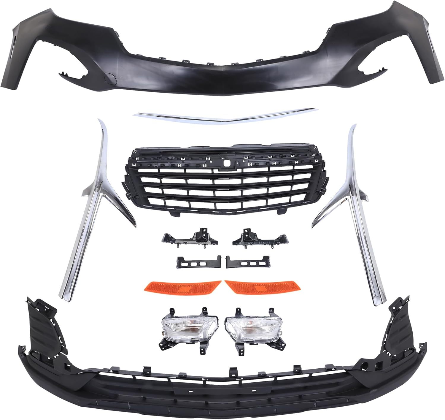 7PCS Front Bumper Complete Set W/o Sensor Hole Replacement For 2022-2023 Chevrolet Chevy Equinox LT
