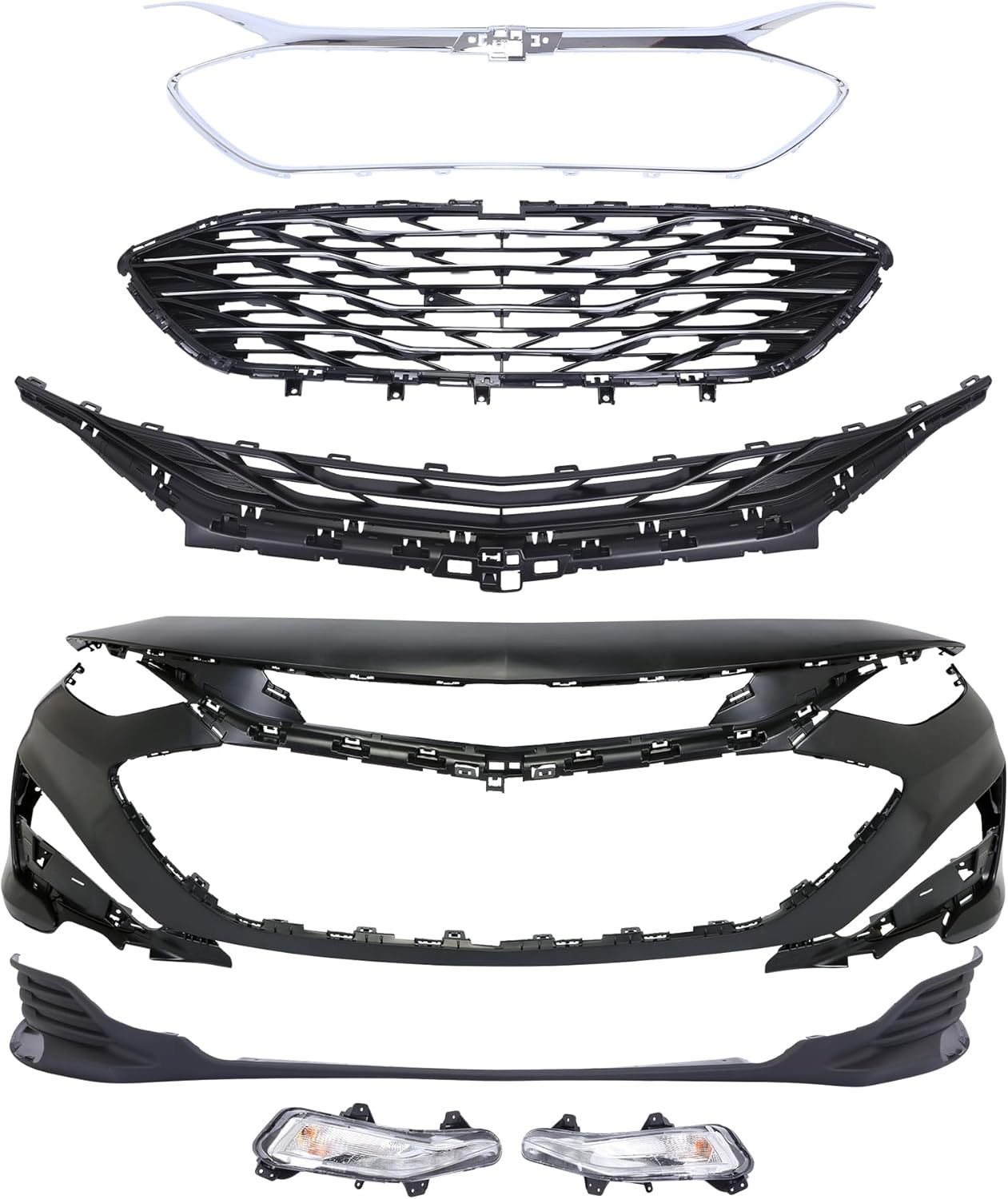 Front Bumper Assembly Replacement with Upper & Lower Grille Fog Lights For 2019 2020 2021 2022 2023 2024 Chevrolet Chevy Malibu