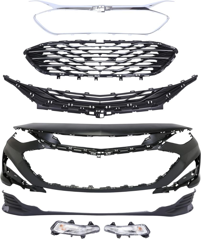 Front Bumper Assembly Replacement with Upper & Lower Grille Fog Lights For 2019 2020 2021 2022 2023 2024 Chevrolet Chevy Malibu