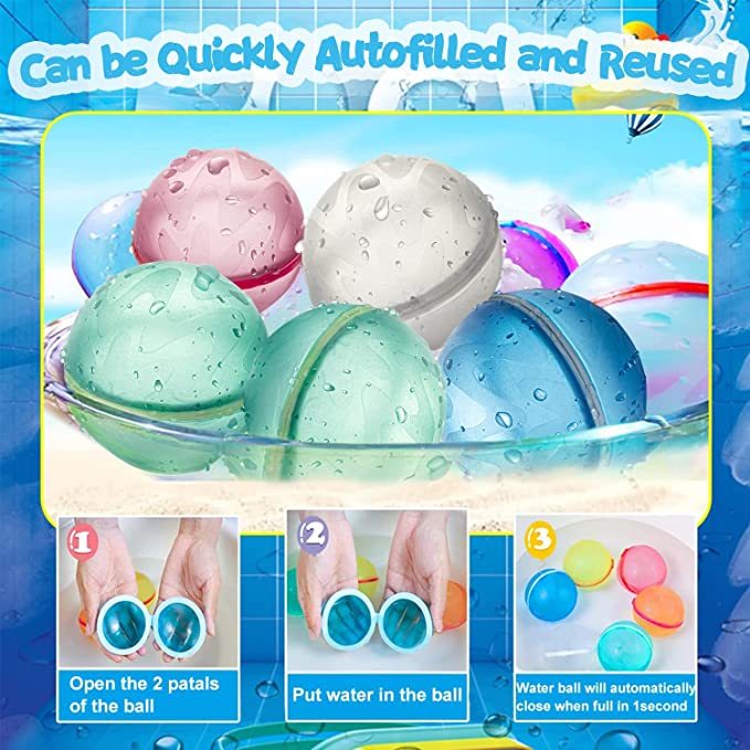 Reusable Water Balloons，Soft Silicone Water Balls Quick Fill Self Sealing ,Splash Waterfall Balls for Family Fun Swimming Pool Toys,Outside Fight Game Toy for Kids,Teens,Adults