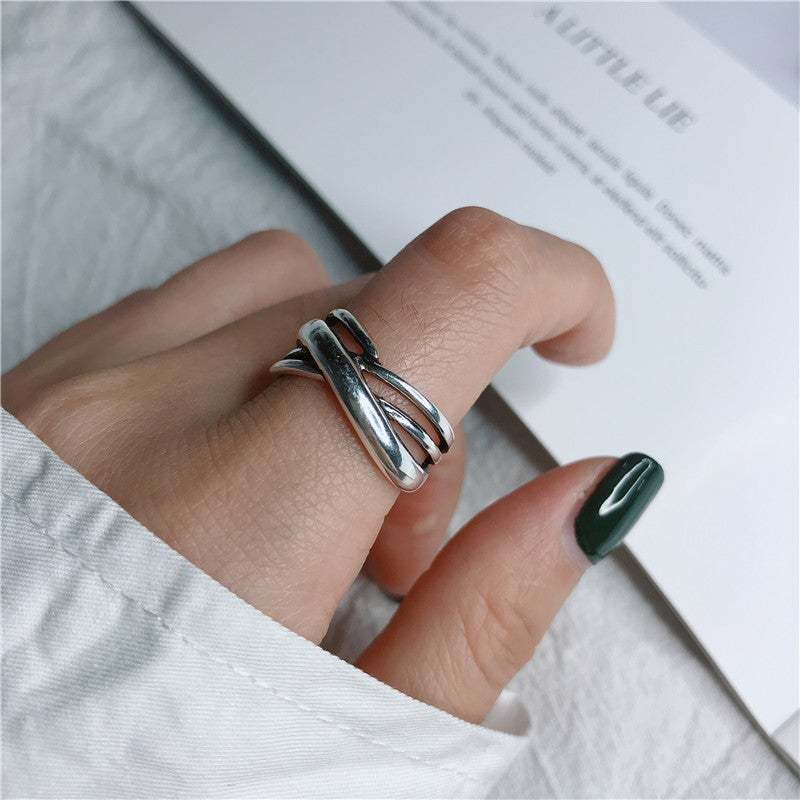 Line Winding Irregular Retro Stainless Steel Personality Opening Ring
