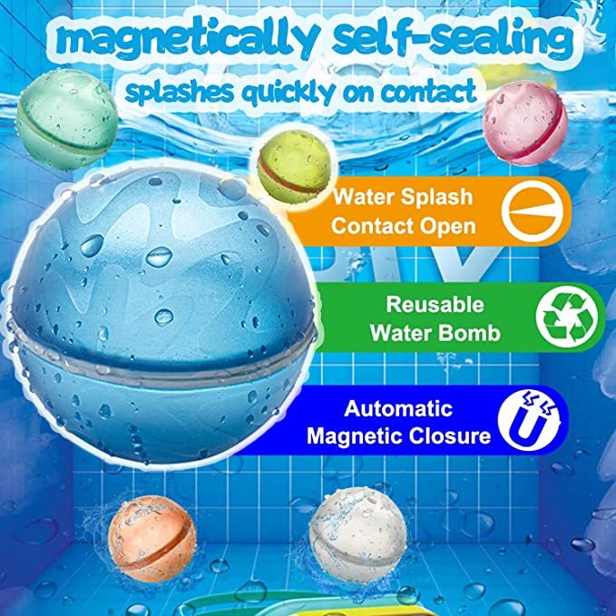 Reusable Water Balloons，Soft Silicone Water Balls Quick Fill Self Sealing ,Splash Waterfall Balls for Family Fun Swimming Pool Toys,Outside Fight Game Toy for Kids,Teens,Adults