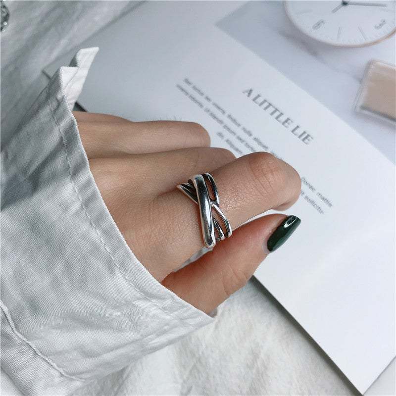 Line Winding Irregular Retro Stainless Steel Personality Opening Ring