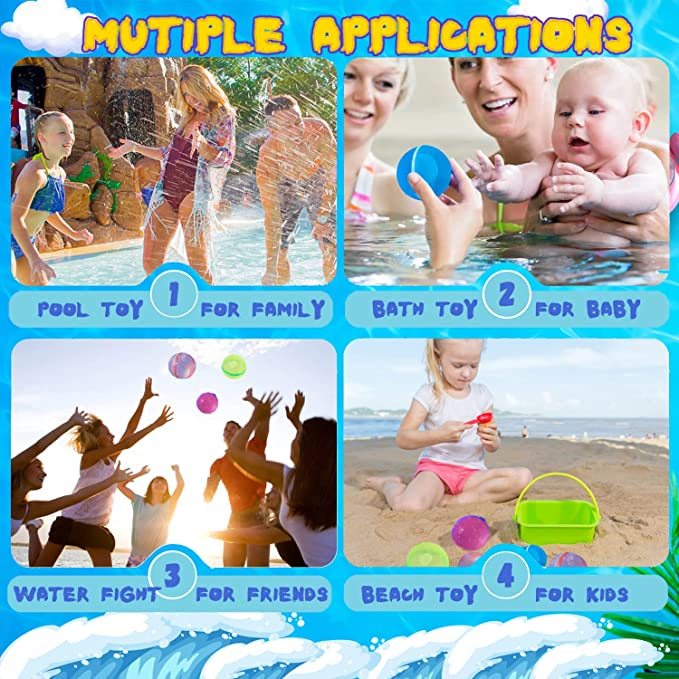 Reusable Water Balloons，Soft Silicone Water Balls Quick Fill Self Sealing ,Splash Waterfall Balls for Family Fun Swimming Pool Toys,Outside Fight Game Toy for Kids,Teens,Adults